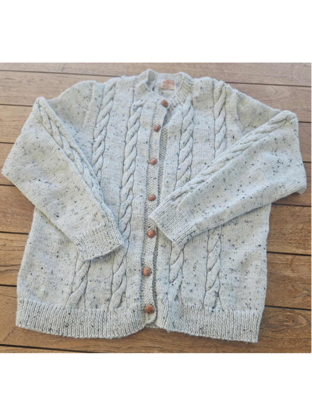 VTG Artisan Hand Knit Fisherman Cable Cardigan Sweater Cream Fleck